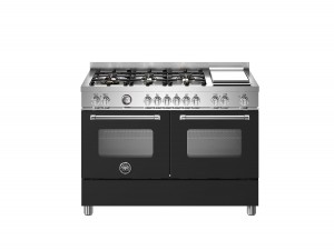 Bertazzoni Master-serien. 120 cm gasspis, 6 - mässingsbrännare. Matt svart. varmluft + grill , elektrisk dubbelugn med 11 funktioner (MAS126G2ENET) - 5 års garanti