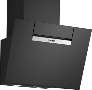 Bosch Serie 4, Vägghängd köksfläkt, 60 cm, Klarglas med svart tryck (DWK67FN60) - 2 års garanti