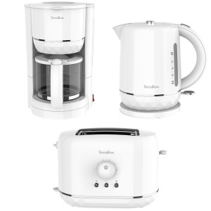 Terraillon Frukostpaket Diamond Serie. Vit. Vattenkokare 1.5L. Brödrost 2-skivor. Kaffebryggare 1,25L m. droppstopp. (A14964) - Fri frakt, omgående leverans