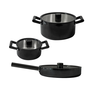 Vargen & Thor GLIMA-Set Kokkärl, 3 delar + 3 lock (Nero - Svart). 5 Lager. - GLIMA-serien. Fri frakt. - 2 års garanti