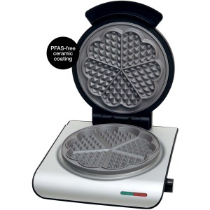 ÅVIKEN Våffeljärn. Singel järn, 5 hjärtan/våffla. Non-stick beläggning. 1000W. Avtagbar sladd. Silver. (907.2)