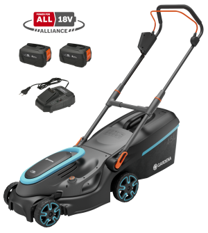 Gardena Batterklippare 18V. Klippbredd: 37 cm. Uppsamlarvolym: 45L. (PowerMax 37/36V P4A  - 14638-20) KOMPLETT. (2x4,0Ah batteri + snabbladdare. - Fri frakt