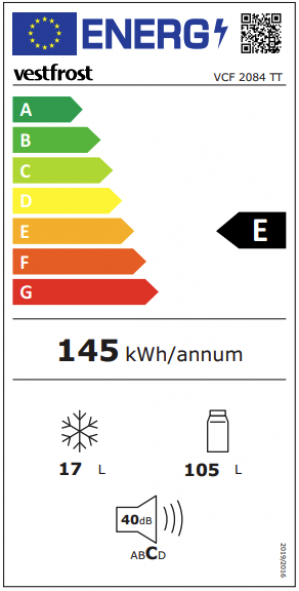 Energidekal Vestfrost Fristående kylskåp med frysfack - Vit - 83,8cm. 4 års garanti. (VCF 2084 TT - 28032)
