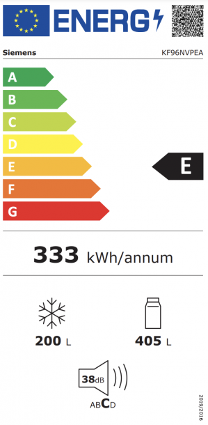 Energidekal Siemens iQ300 Fristående kyl/frys 183 x 90.5 cm Borstat stål med antiFingerprint (KF96NVPEA) - 2 års garanti