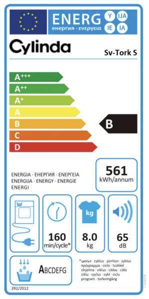 Energidekal Cylinda kondenstorktumlare. 8kg. 65db. (Sverigetorken S - 1004125) Fri hemleverans. - 2 års garanti