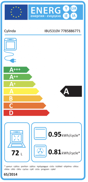 Energidekal Cylinda Inbyggnadsugn. 60 cm. 72L. Vit / rostfri. Varmluft. Grill. 3D-funktion. 3-glas. (IBU5310V - 1004316) - 2 års garanti. Fri hemleverans