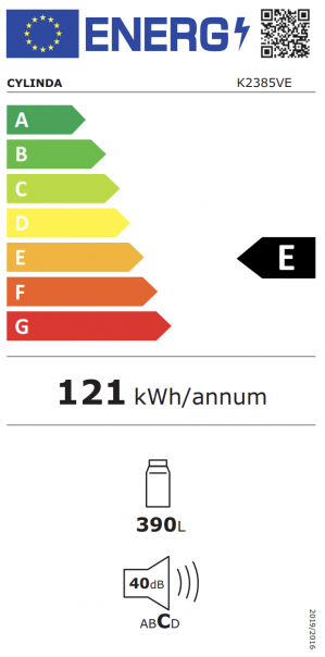 Energidekal Cylinda Fristående kylskåp. 186x65. Vänsterhängd (omhängbar). Vit. (K2385VE - 10839285) - 2 års garanti. Fri hemleverans