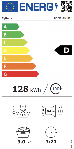 Energidekal Cylinda Torktumlare. 9kg. 63 cm djup. 15 program. Innerbelysning.  Anatracit-grå. Energiklass D. (TVP911G29BID - 10844876) Fri hemleverans. - 2 års garanti