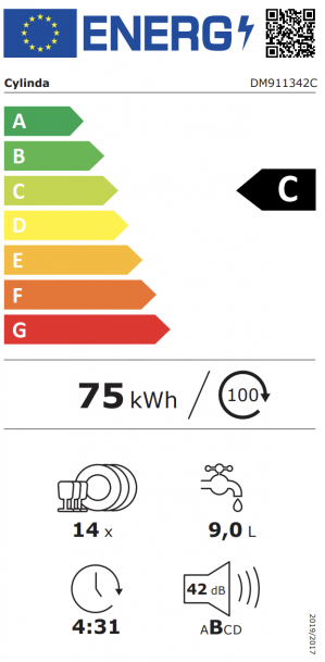Energidekal Cylinda Underbyggd diskmaskin. 60cm. 14 kuvert. 3 korgar. Höj & sänkbar toppkorg. Vit. Energiklass C. (DM911342C - 10845658) Fri hemleverans. - 2 års garanti