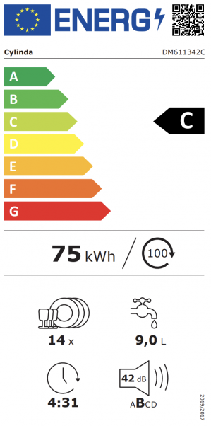 Energidekal Cylinda Underbyggd diskmaskin. 60cm. 14 kuvert. 3 korgar. Höj & sänkbar toppkorg. Vit. Energiklass C. (DM611342C - 7392186337982) Fri hemleverans. - 2 års garanti