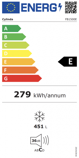 Energidekal Cylinda Frysbox. 451L. Temperaturreglererare. 3 lådor. LED-belysning. Energiklass E. (FB1500E - 1004266) Fri hemleverans. 2 års garanti