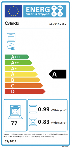 Energidekal Cylinda Spis. 60cm. Keramisk häll. 4 zoner. 400V. Stektermometer. 4-glas ugnslucka. Svart. (S6264KVESV - 1003159) Fri hemleverans. - 2 års garanti